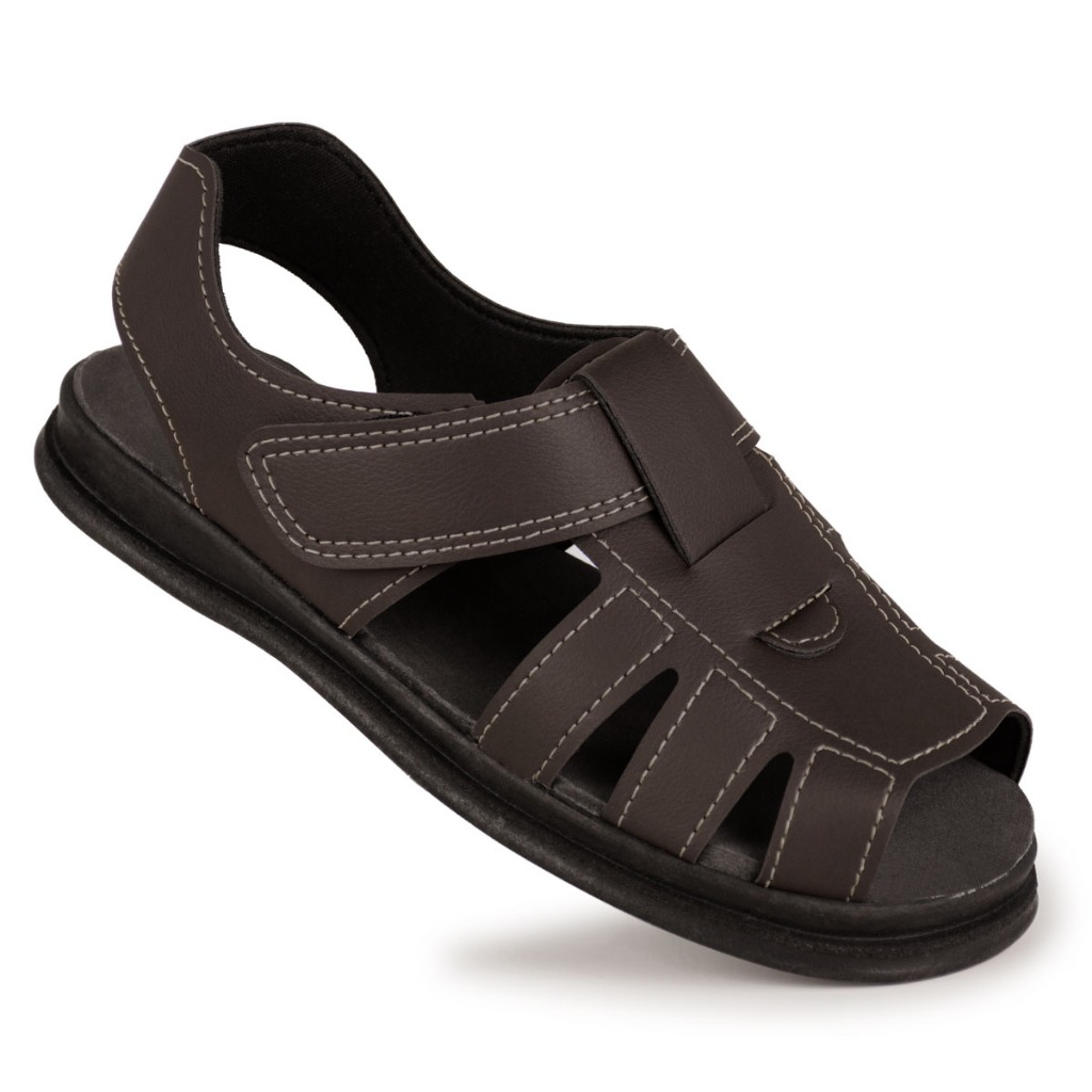 Sandália Masculina Ortopédica Confortável Couro Sintético Premium Leve Antiderrapante Casual Verão