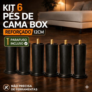 Kit 6 Pés Cama Box 12cm Reforçados | Parafuso Incluso | Suporte Forte e Estável em Oferta na Shopee