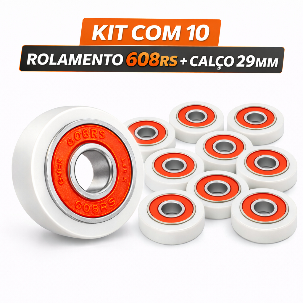 KIT 10 Rolamentos 608 + Calço 29mm Ventilador Substitui Bucha