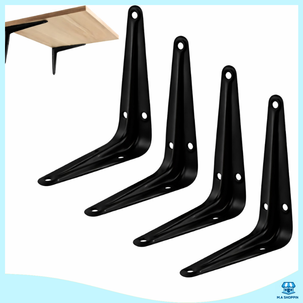 Kit Suportes Mão Francesa Preta 20 X 25cm Para Prateleira Tábua Cantoneira Reforçada - Preta