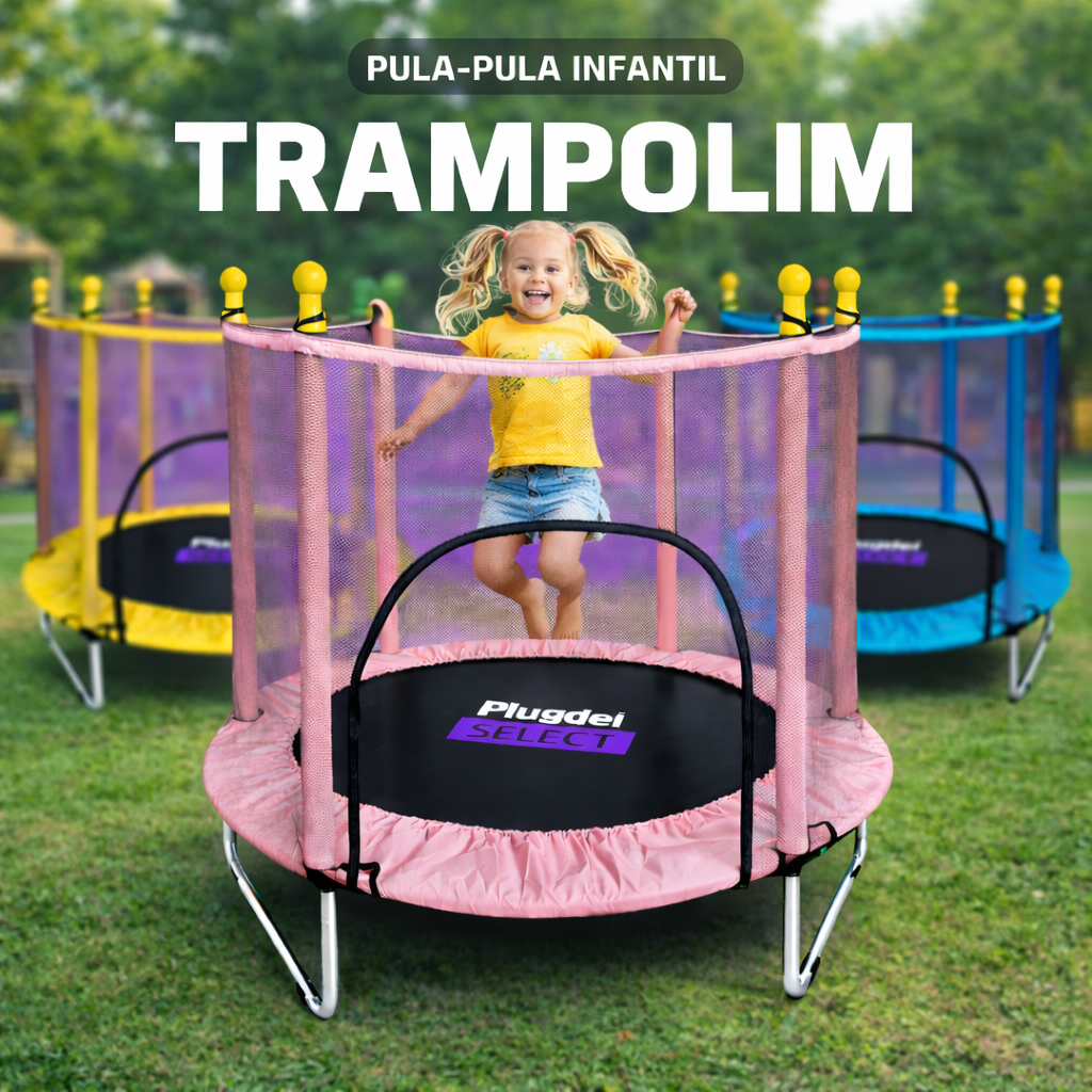 Pula Pula até 150kg Cama Elástica Trampolim Infantil 1.13m Com Rede de Proteção p/ Usuários TB02