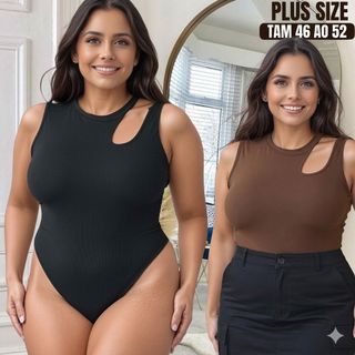 Blusa plus size feminina body marrom regata alcinha roupas plus size bory preto plus size