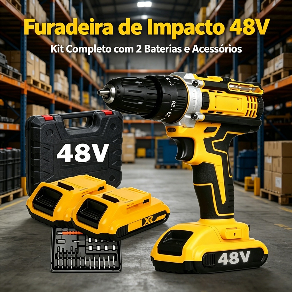 Parafusadeira Com ou Sem Maleta 48V / 21V / 18V–1 ou 2 Baterias Kit Profissional (Produto com variações).