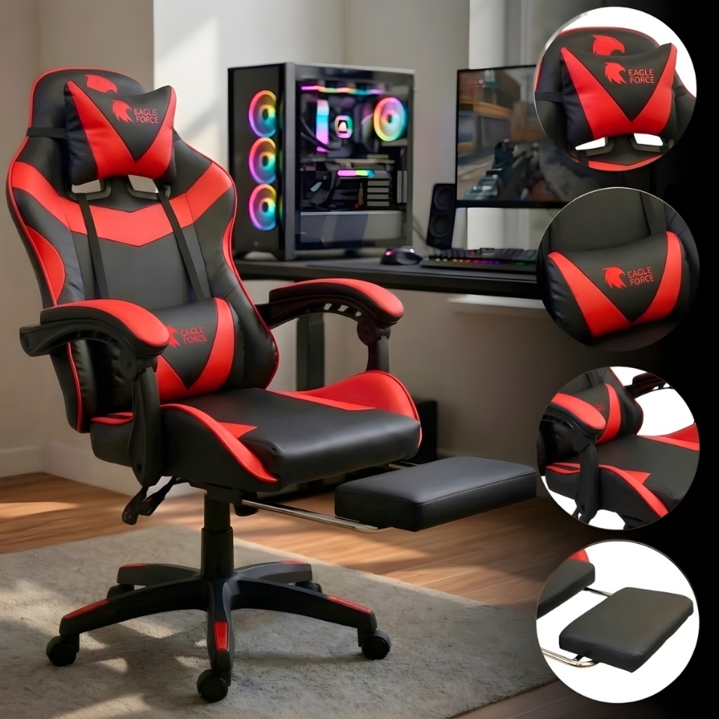 Cadeira Gamer Escritório Gamer Ergonômica Reclinável Apoio de Pescoço e Descanso de Pernas - Miniatura 2
