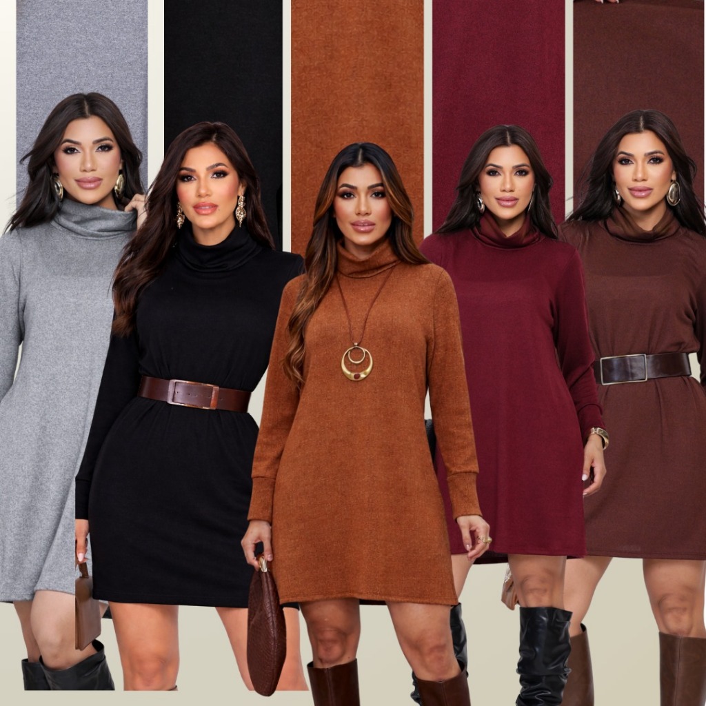 Vestido Feminino Curto Manga Longa Lãzinha Casual moda inverno
