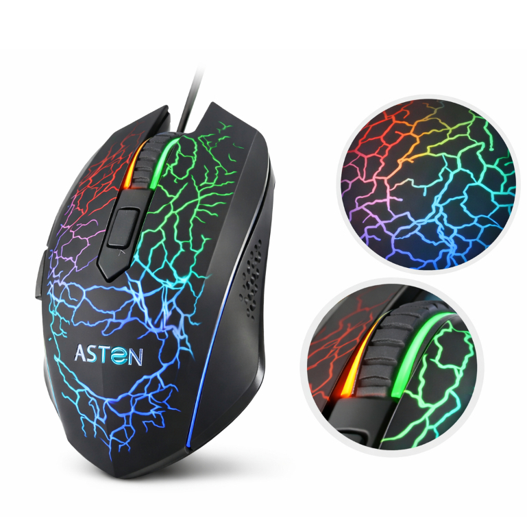 Mouse Gamer 6 Botões LED RGB 2400DPI USB Ergonômico Aston