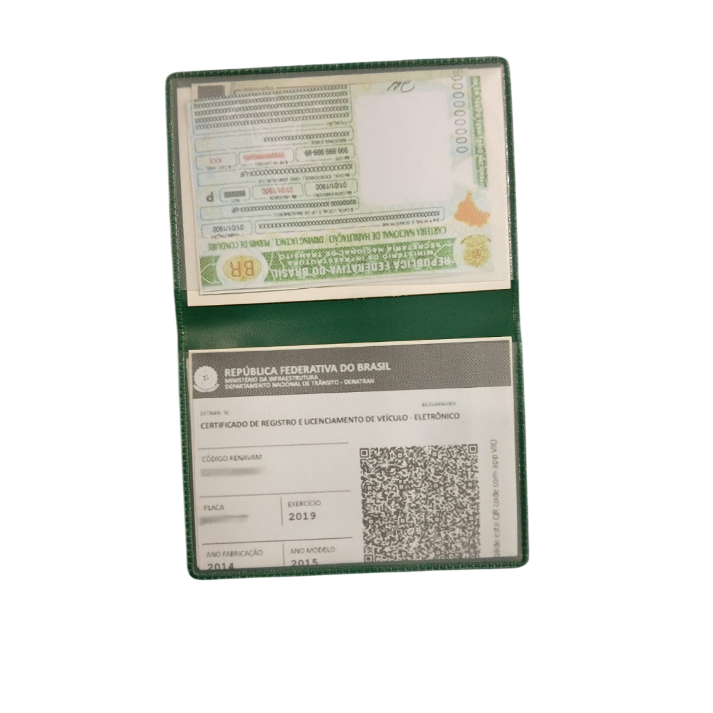 2 Porta-Documentos de Carro com Bolsa Internas Transparentes de PVC Com Tabela de Licenciamento