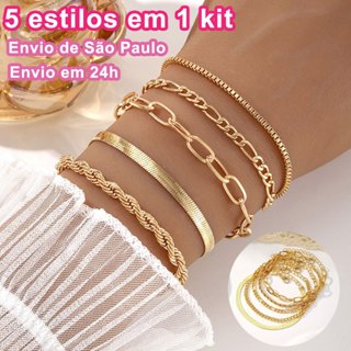 Conjunto De 5pcs/Set Pulseiras De Ouro Vintage Boho Metal - Pulseiras Modernas Em Camadas Com Elos Ajustáveis em Oferta na Shopee