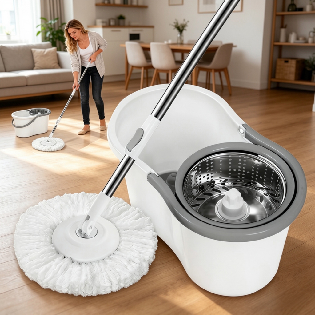 GM Bear Esfregão desaguador Mop automático Giratório com Inox ou plástico balde Esfregão de limpeza 360° Eficiente