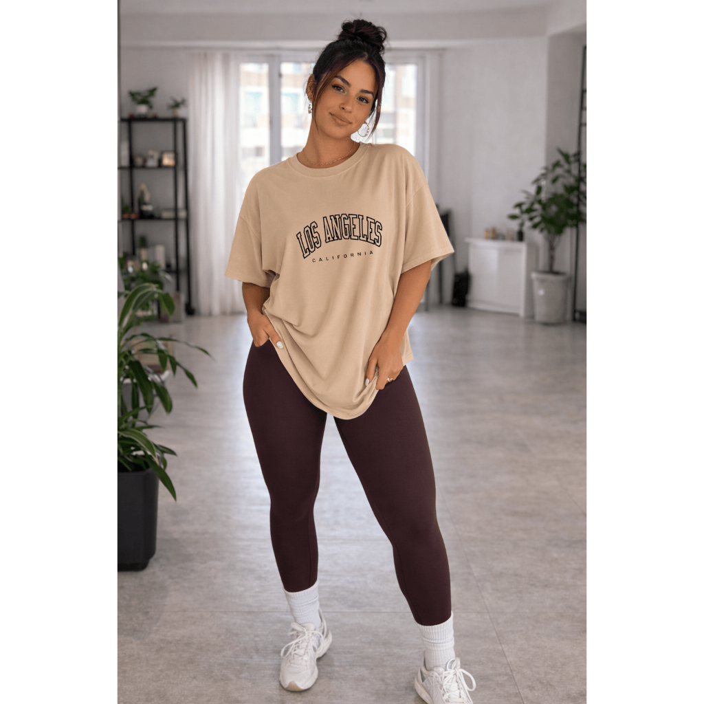 Camisetão Oversized Feminino Los Angeles California | 100% Algodão | Estilo Streetwear Premium