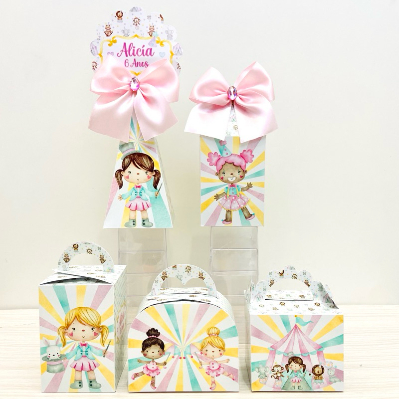 Kit Caixas Circo rosa Personalizada / Kit Festa Circo menina / Lembrancinha de Festa / Aniversário Infantil