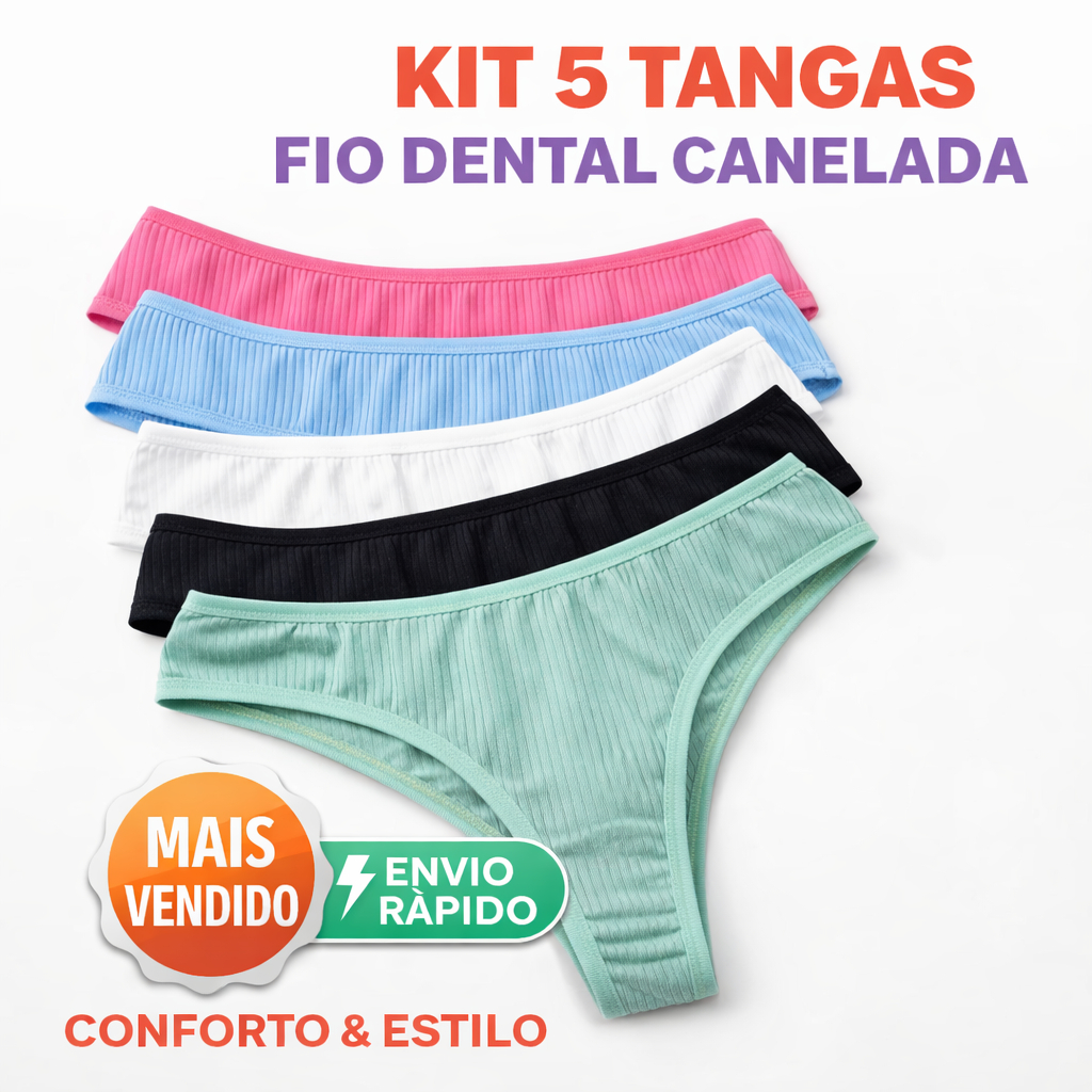 Kit 5 Calcinhas Fio Dental Canelada Confortável Não Marca Multicoloridas Feminina Elegante Casual