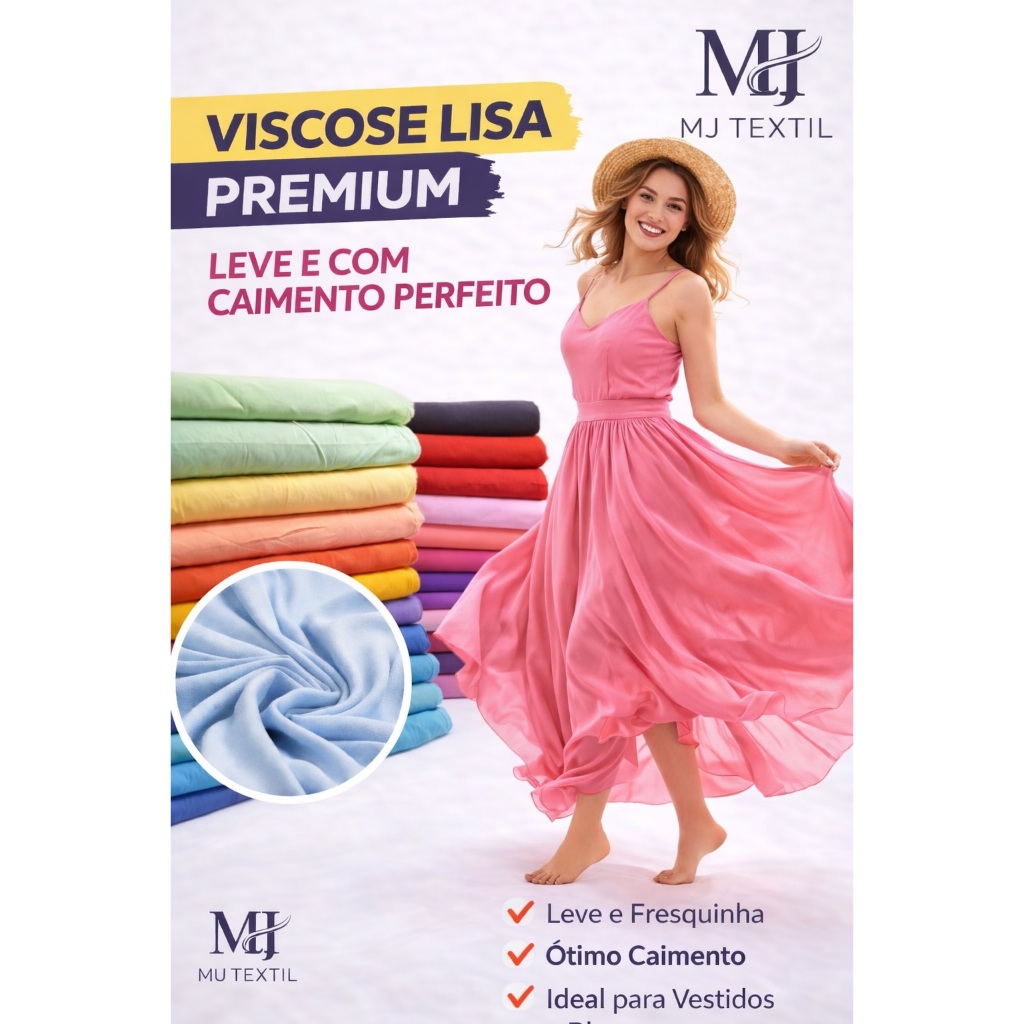 Tecido Viscose Lisa 1,50m – Ideal para Vestidos, Blusas e Saias | Leve e Confortável