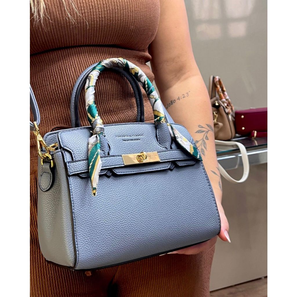 Bolsa Feminina Veryrio Média Couro Luxuoso Estruturada Com Lenço Alças de Mão e Transversal