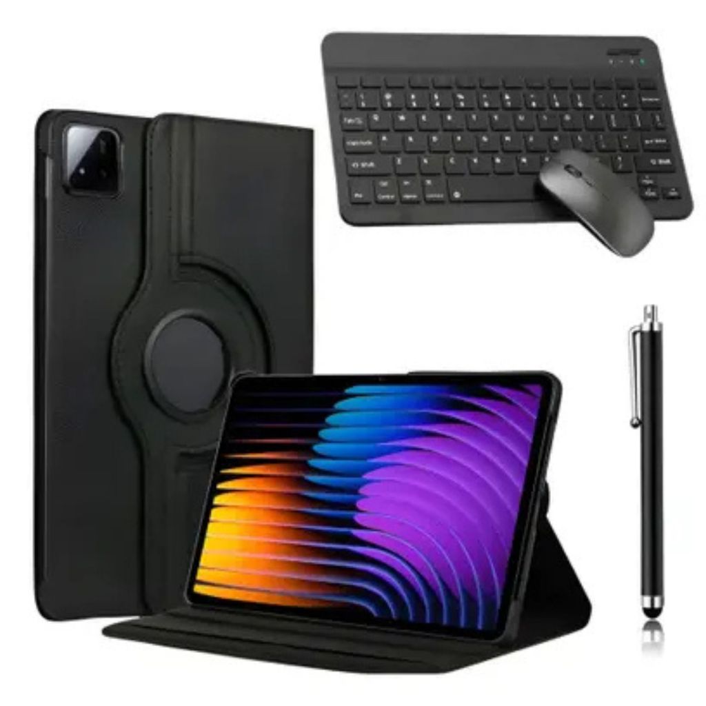 Kit Capa Case Giratoria P/ Tab Mi Pad 7/7 Pro + Película de Vidro + Caneta Touch c/ mouse e teclado
