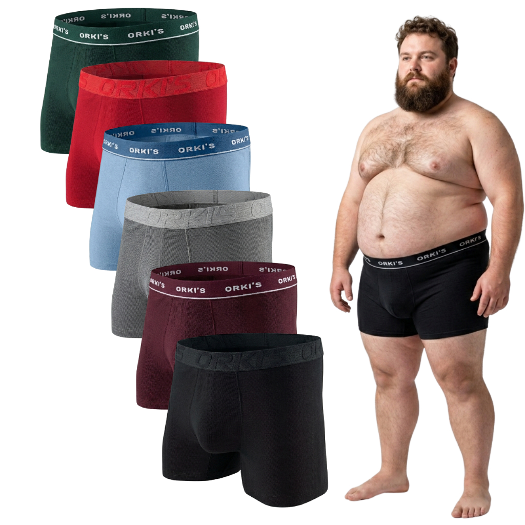 Kit com 6 Cuecas Plus Size Boxer Masculina Microfibra Com Forro Anatomica com ELÁSTICO BORDADO