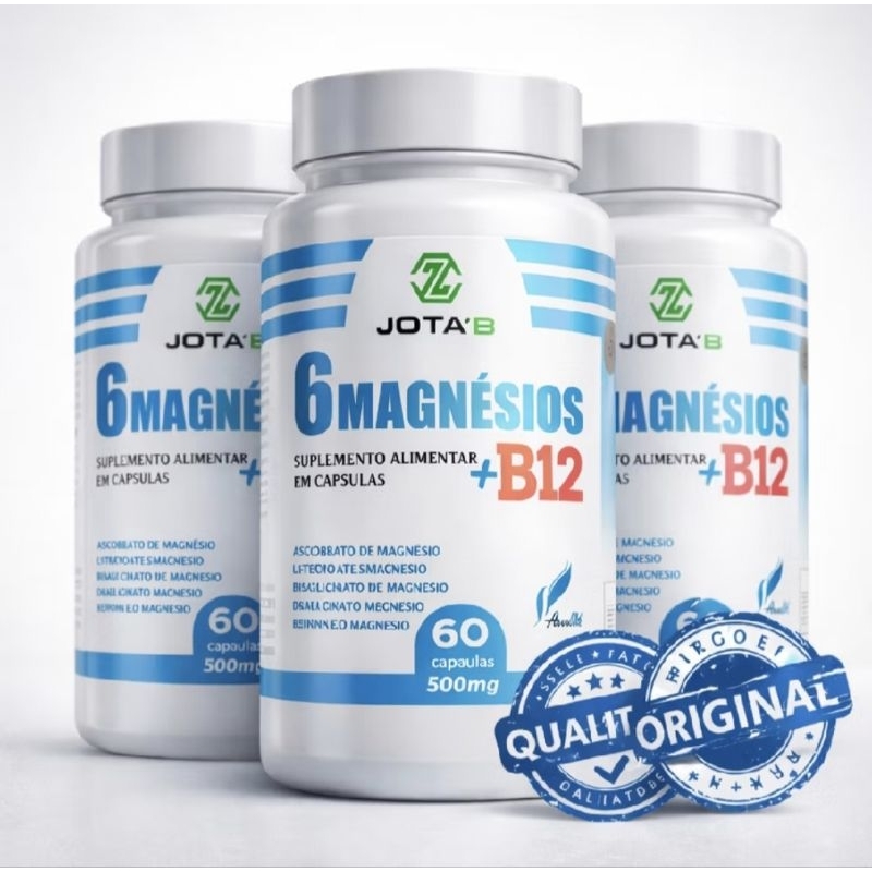 6 Magnésios + Vitamina B12 Metilcobalamina Jota'B – Energia, Sono e Saúde Muscular | Original em Oferta na Shopee