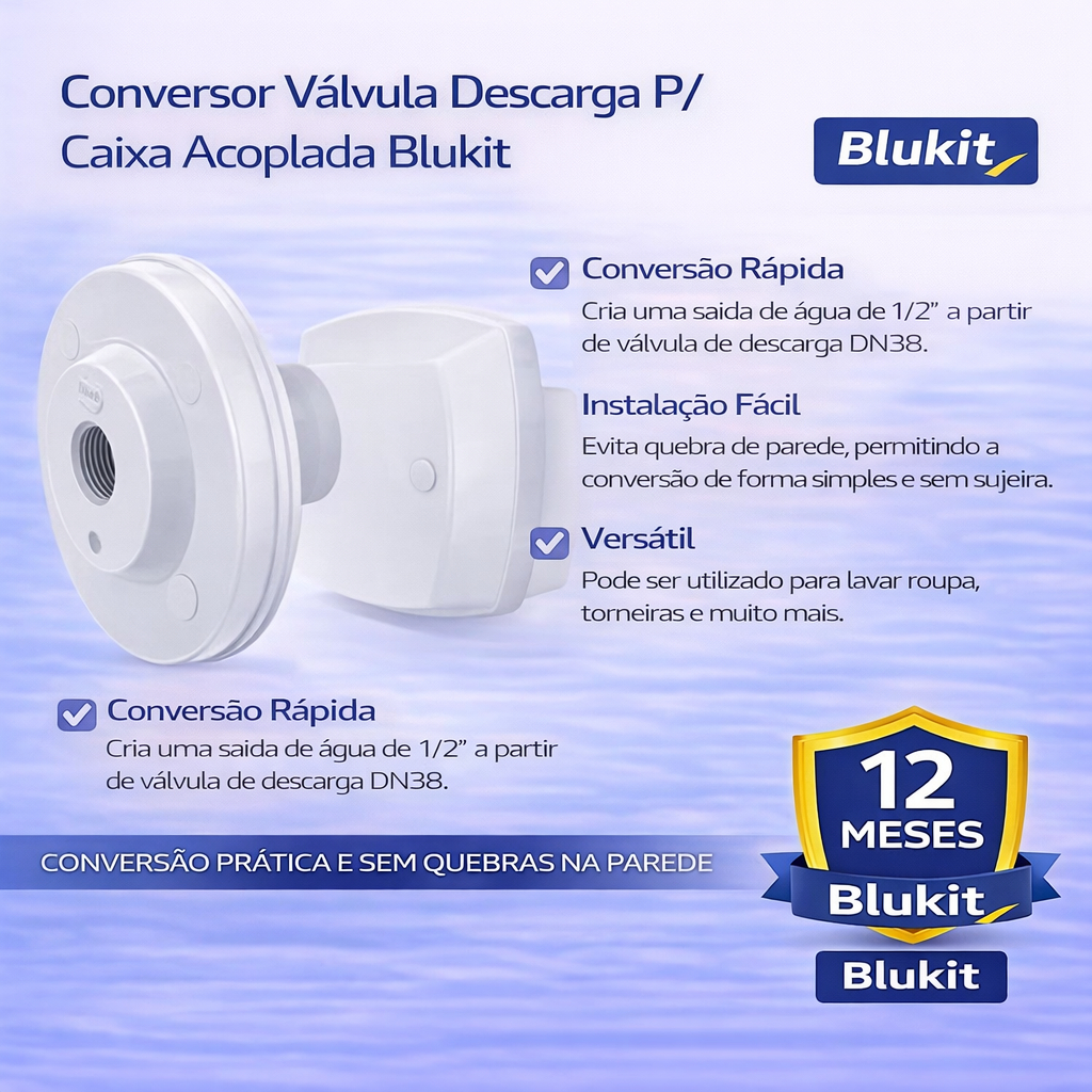 Conversor Válvula Descarga P/ Caixa Acoplada Blukit Branco