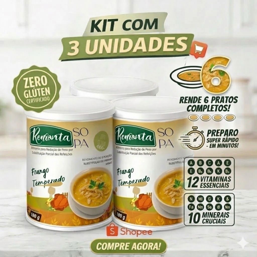 3 Sopas para dieta com BAIXO CARBOIDRATOS Nutricional Cremosa Sem Glúten Light Sabores, Rico em vitaminas