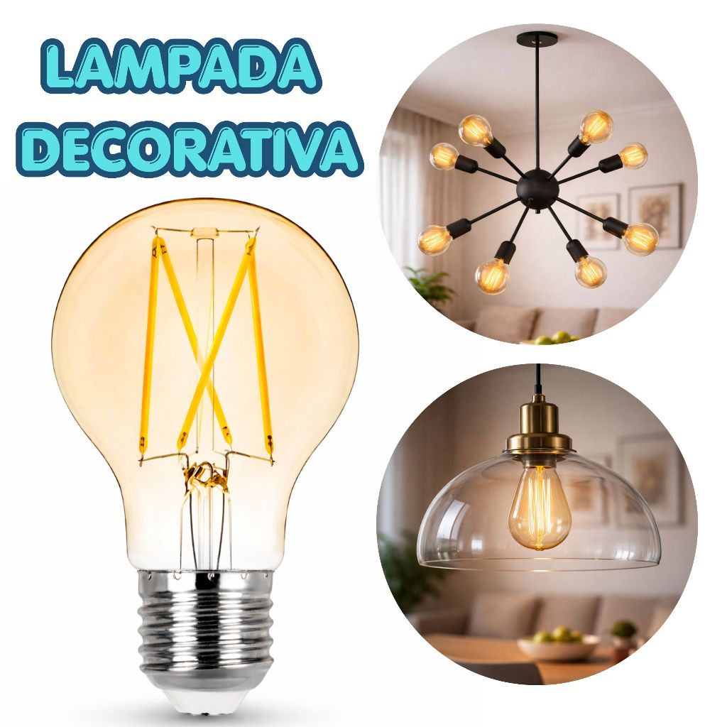 Lampada Led Bulbo Filamento 2w 2400k Amarelo Ambar Bivolt decoracao lustre pendente iluminacao retro vintage