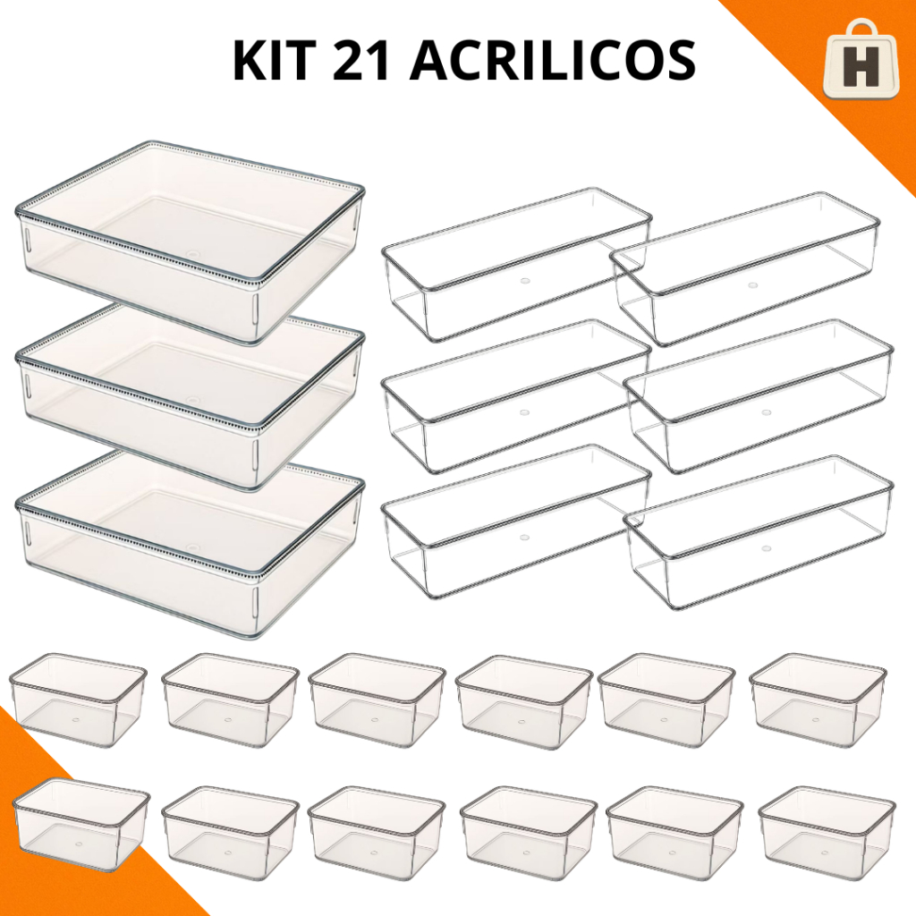Kit 21 Organizador Modular Multiuso Acrílico Cristal Cesto Gaveta Maquiagem Geladeira em Oferta na Shopee