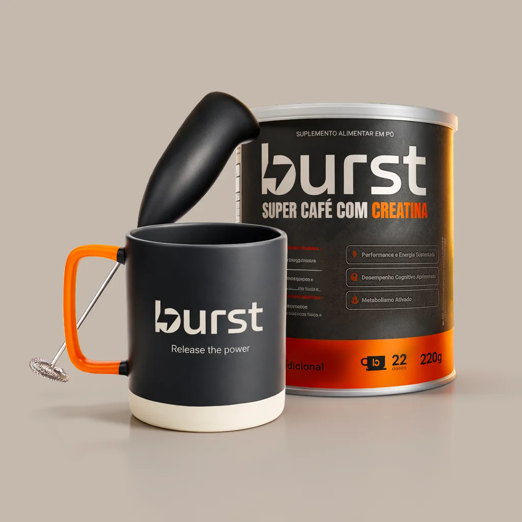 Burst - Super Café com Creatina - Kit 1 Lata + Caneca + Mixer – Energia, Foco e Performance