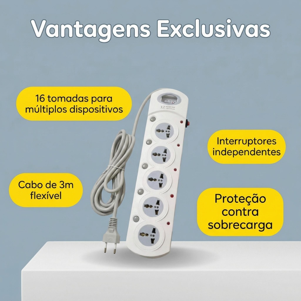 Extensão Filtro de Linha 16 Tomadas – Bivolt com Fusível de Proteção, Cabo 3m (LK-7658) — imagem 2 de 2