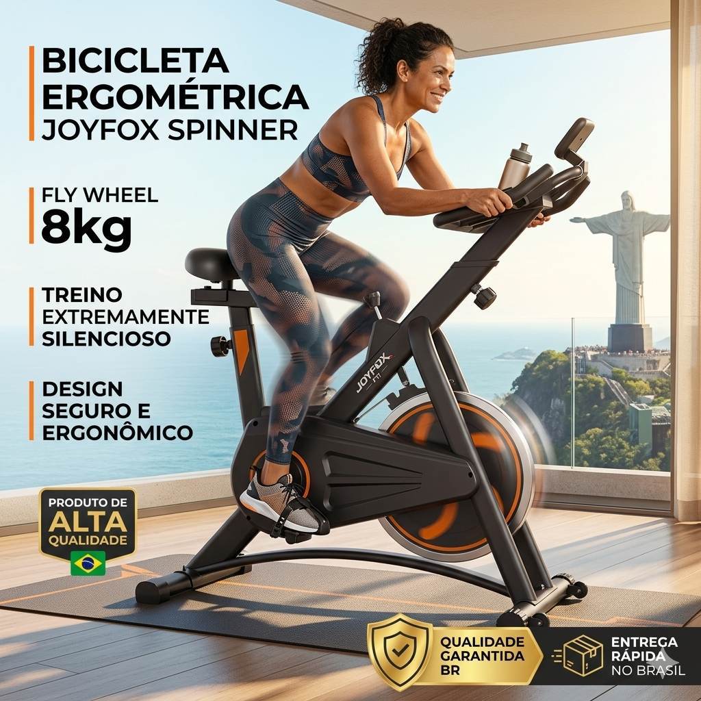 JOYFOX Bicicleta Ergométrica Para Spinning Mecanica 8kg Laranja