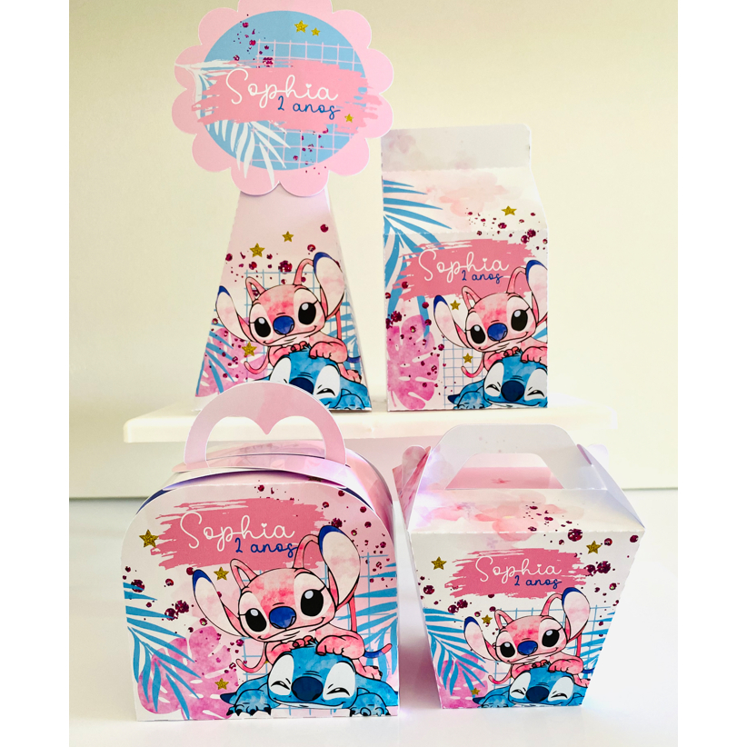 Kit Papelaria Personalizada Lilo Stitch Angel Caixa Caixinha para Festa | Festa Aniversário | Caixinhas Personalizadas