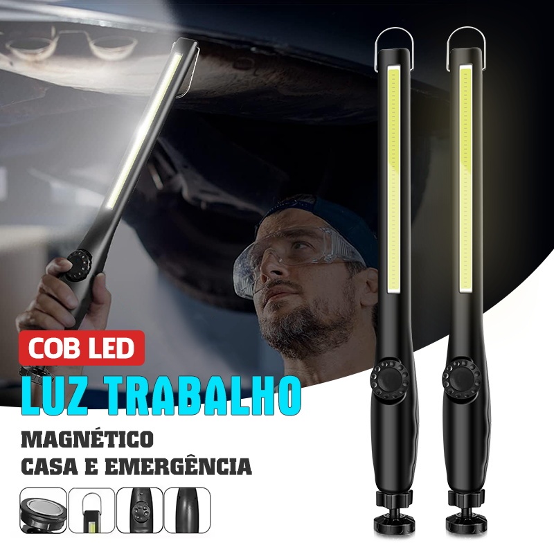 Lanterna LED COB Profissional Multifuncional Oficina Inspeção Potente Recarregável De Trabalho