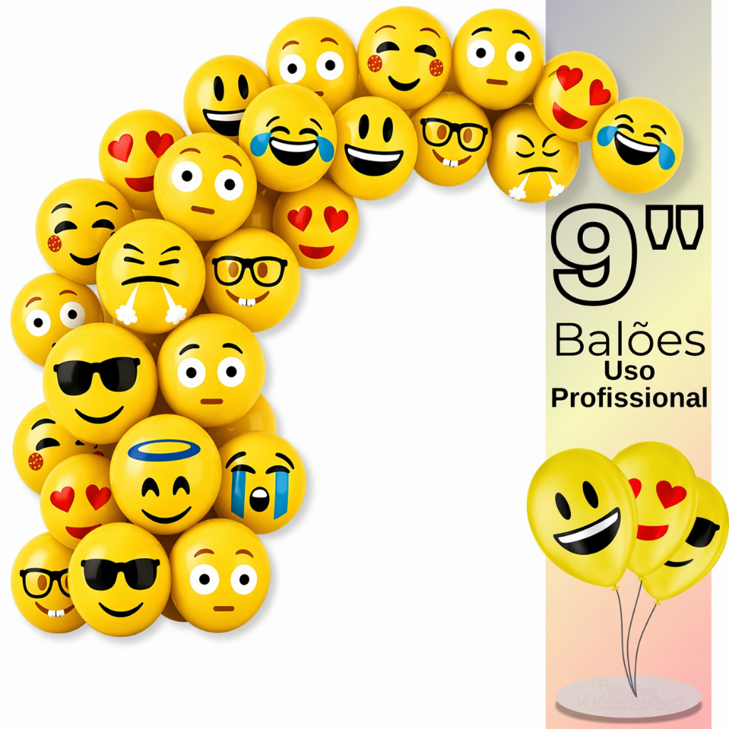 Kit Balões Emoji, Emoções 9 Polegadas 15/25/50 Unidades Decoração Festa Aniversário Balão Estampas Carinhas Coloridas