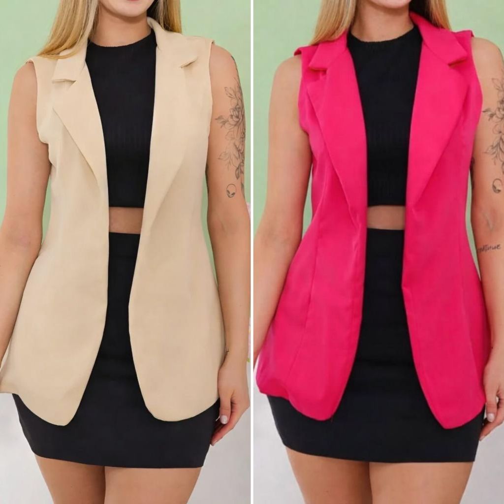 Kit 2 Colete Longo Alfaiataria Feminino Social Oferta do dia Top Melhor Preço