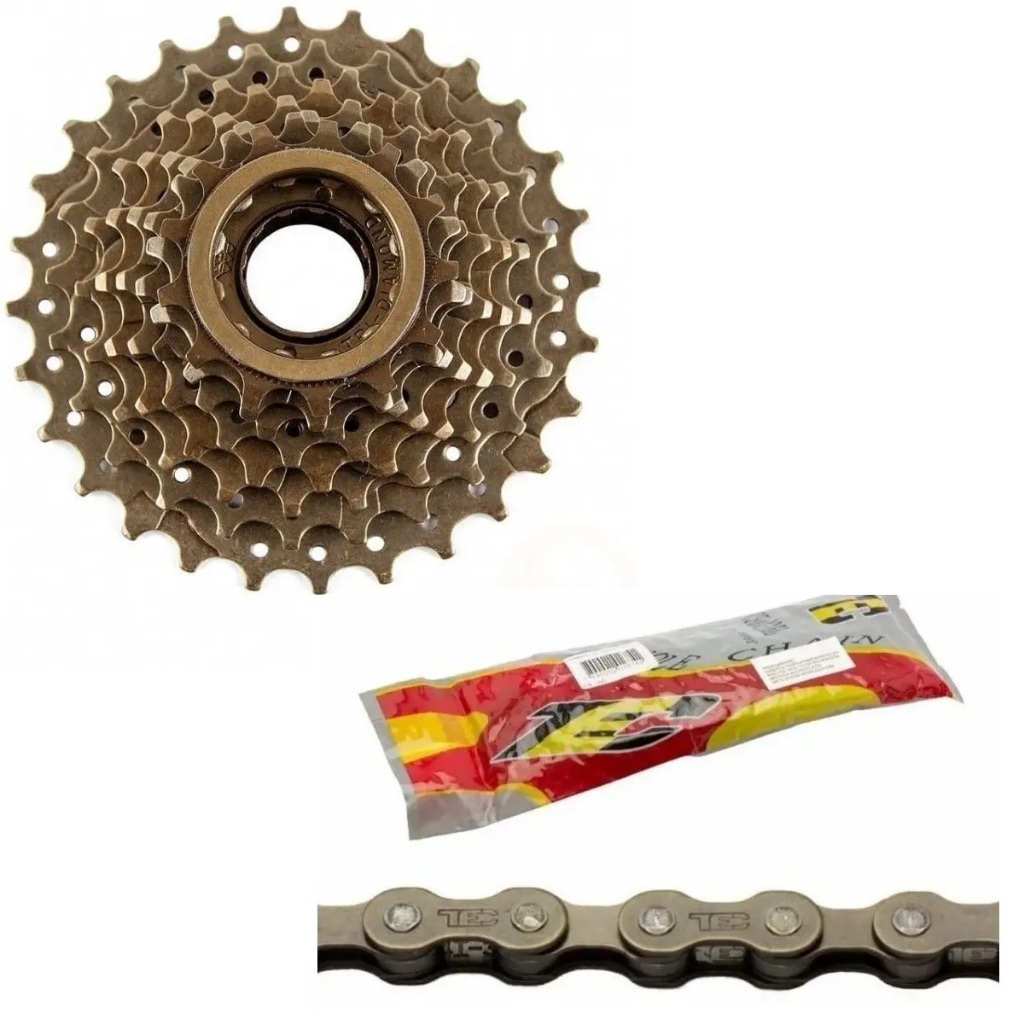 Catraca Roda Livre 6v 14/28 + Corrente Fina 6 velocidades P/ Bicicleta 18 Marcha
