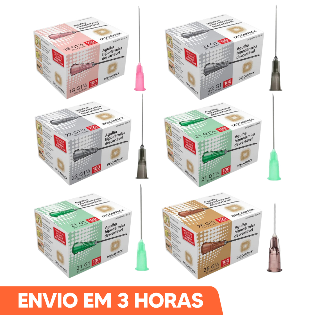 100un Agulha Hipodérmica Descartável Todos Tamanhos Marca Descarpack