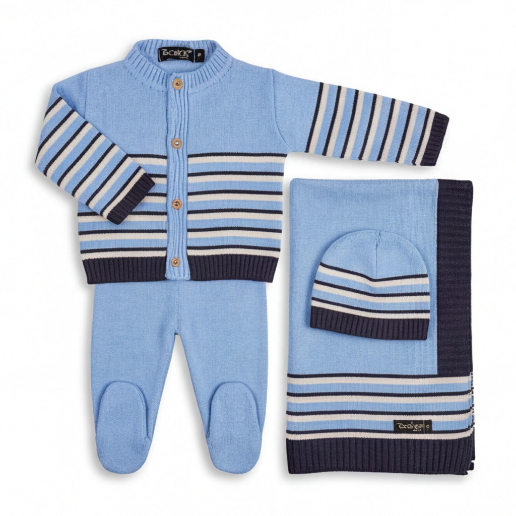 Kit Saida Maternidade Tricot Antialérgico Manta + Casaquinho + Calça + Gorro Bebê Menina Menino