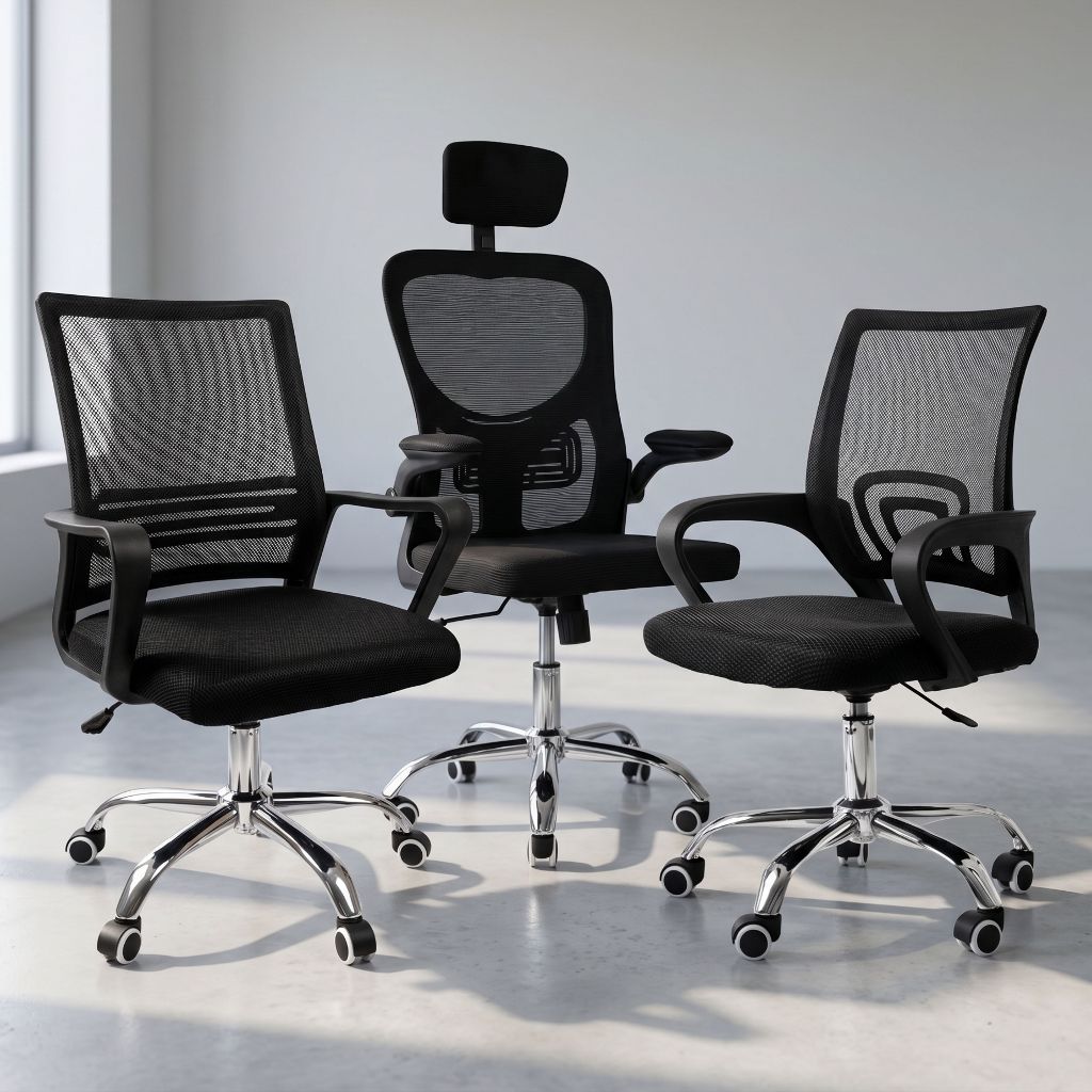 Cadeira de Escritório Diretor Secretária Executiva Office Giratória Base Cromada Tela Mesh Preta Ergonômica
