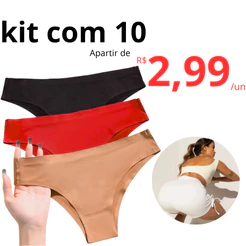 Kit 10 Calcinhas Sem Costura Tanga Invisível Não Marca Corte a Laser Conforto Lingerie Escolha a Cor 10 OU 5 Unidades