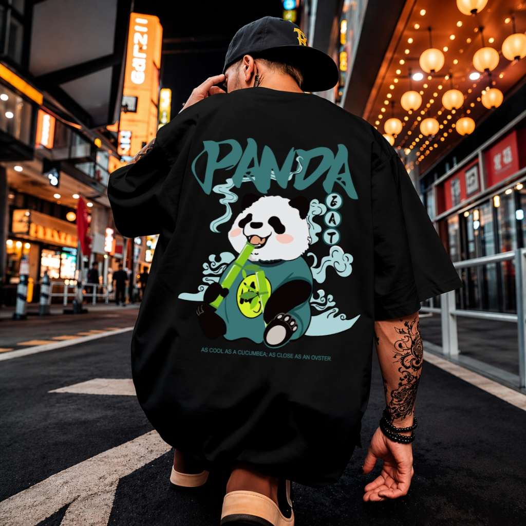 Camiseta Oversized Unissex 100% Algodão Estampada Panda Anime Streetwear Lançamento