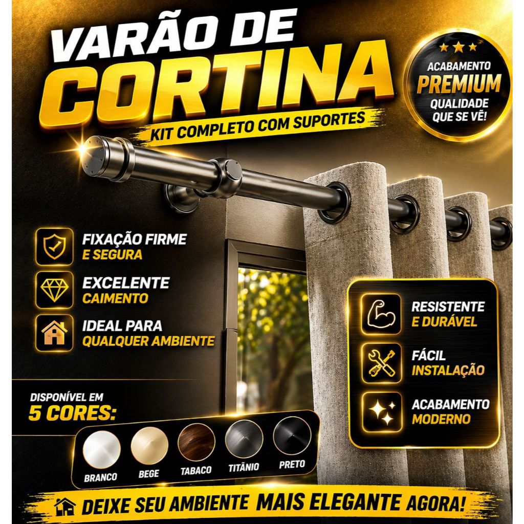 Kit Varão de Cortina Completo em Madeira em Oferta na Shopee