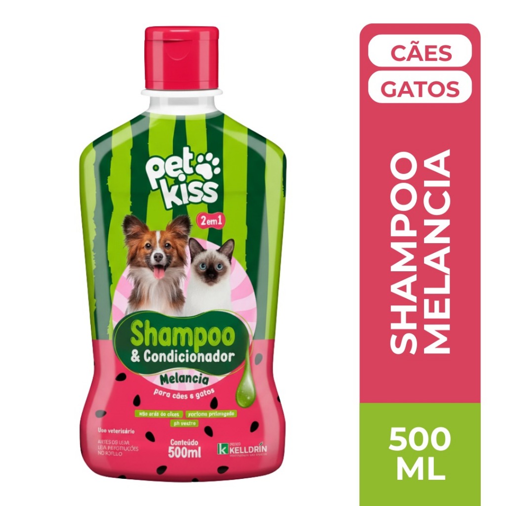Shampoo E Condicionador 2 em 1 - Pet Kiss Melancia 500ml Cães/gatos - Qualidade Kelldrin