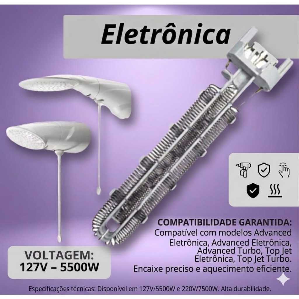 RESISTÊNCIA ELÉTRICA P/ DUCHA ADVANCED ELETRÔNICA, ADVANCED TURBO ELETRÔNICA, DUCHA TOP JET ELETRÔNICA LORENZETTI 127V