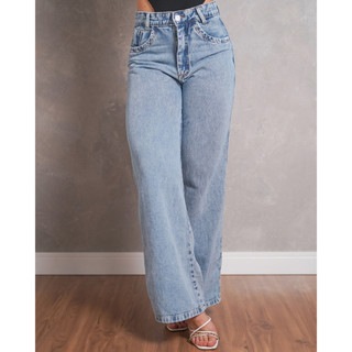 Calça Jeans Feminina Wide Leg Shopee Gaven Cintura Alta Tecido Grosso Marmorizada Linha P…