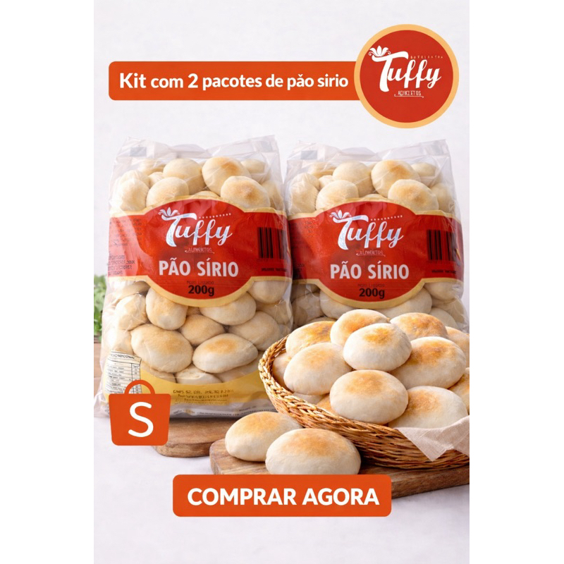 2 Pacotes - Pão Sírio - Pão Pita - Pão Árabe - Canapé de Pão Sírio - Barquete / 400g