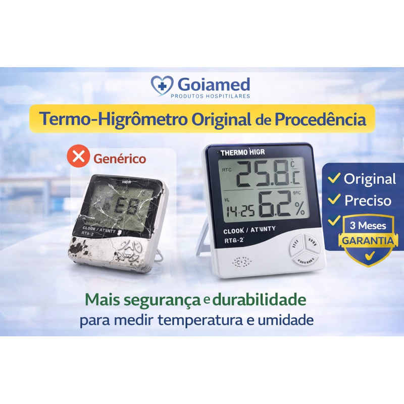 Termo Higrômetro Digital HTC-2 Original | Mede Temperatura e Umidade | Ideal para Quarto Bebê e Ambientes | Com Garantia