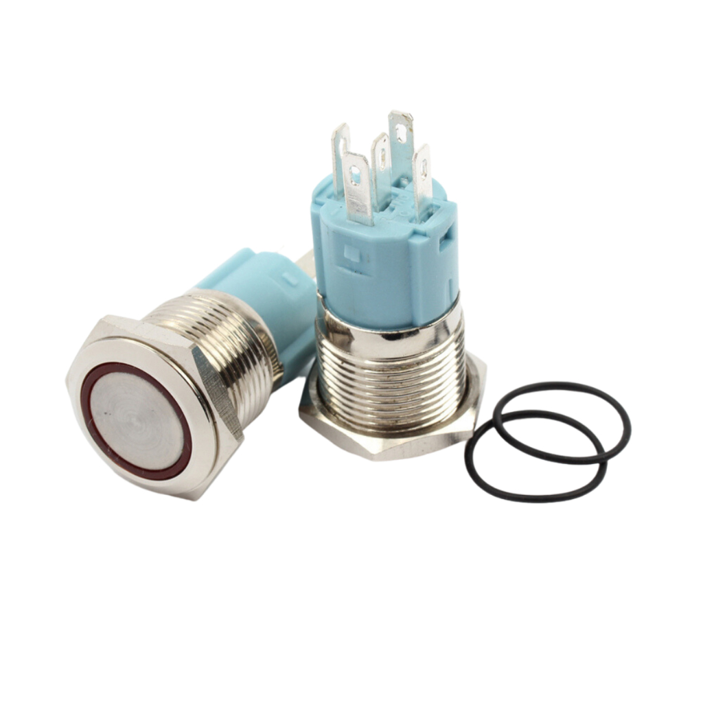 Botão Interruptor Liga Desliga Inox Símbolo Ring 16mm Com Trava Led 12V