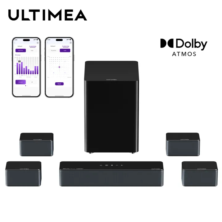 Soundbar ULTIMEA Poseidon D80 Boom 7.1 canais Dolby Atmos com som surround 3D, subwoofer sem fio 6,5”, home theater 500W
