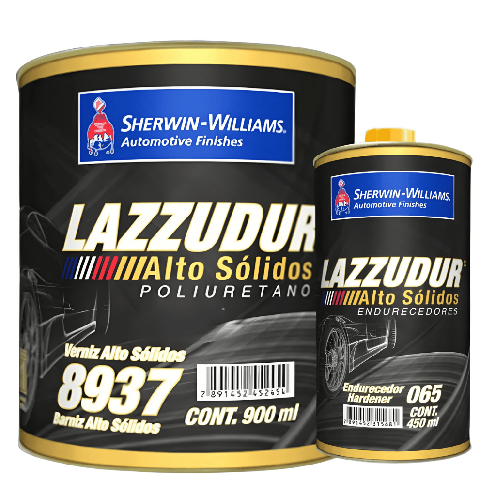 Kit Verniz Alto Sólido Lazzuril 8937 900ml + Catalisador 065 450ml - Alto Brilho e Fácil Polimento