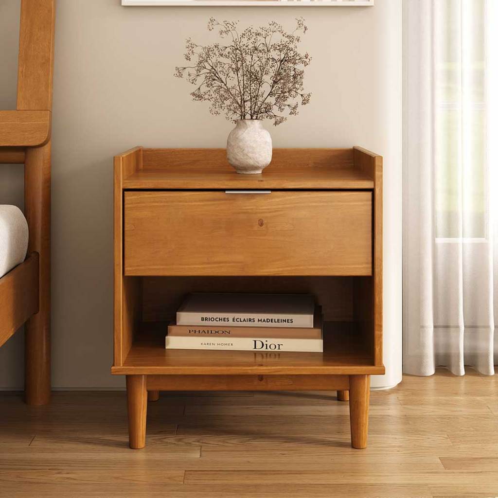 Mesa de Cabeceira Moderna Para Quarto Com Gaveta Madeira Cor Mel Lice