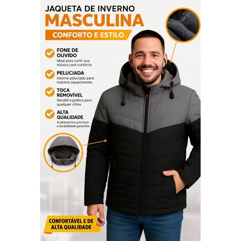 Jaqueta Bobojaco Masculina Inverno Grossa Corta Vento Impermeável Com Capuz Removível