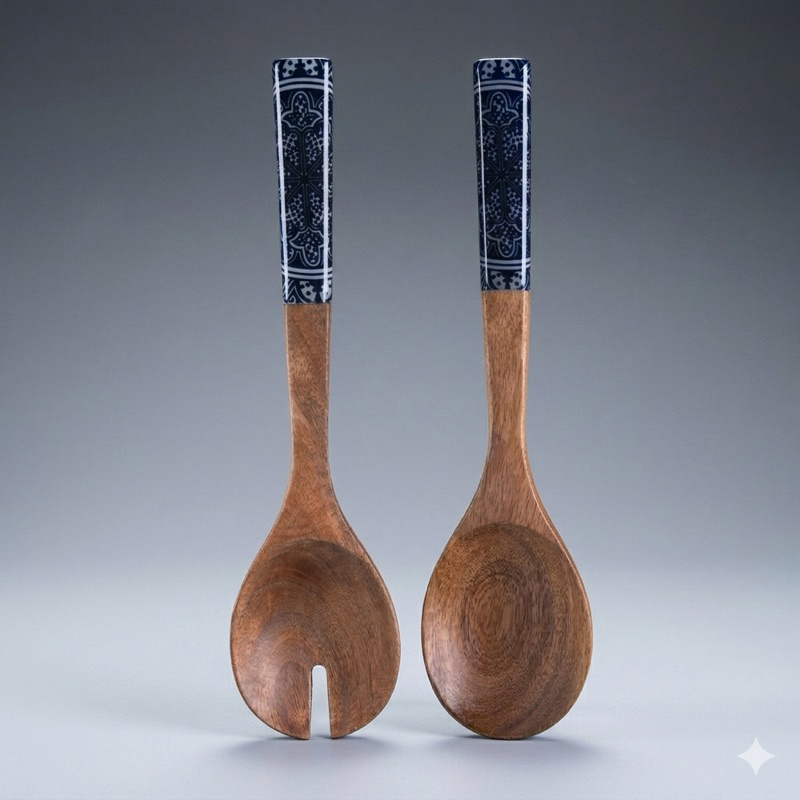 Conjunto de 2 Talheres para Salada Madeira Azul Marrakesh 30 cm Wolff